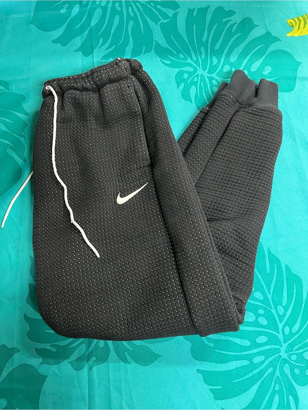 Nike Black Quilted-Texture Kids Joggers with White Swoosh
